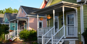 Colorful shotgun homes in North Carolina.